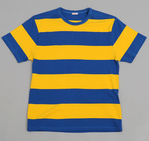 yellow and blue striped t shirt