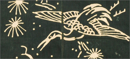 Tsutsugaki Resist Dyed Furoshiki with Hand Drawn Crane