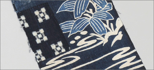 Boro Fabric Panel With Tsutsugaki Resist Dyed Image