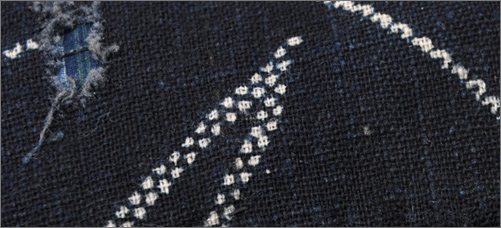 Boro Fabric Panel with Katazome Resist Dyed Bamboo Motif